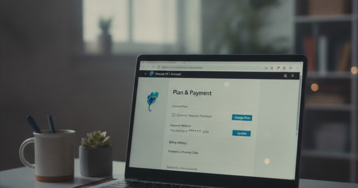 Peacock streaming service account settings page open in a web browser showing the Plan and Payment cancel option