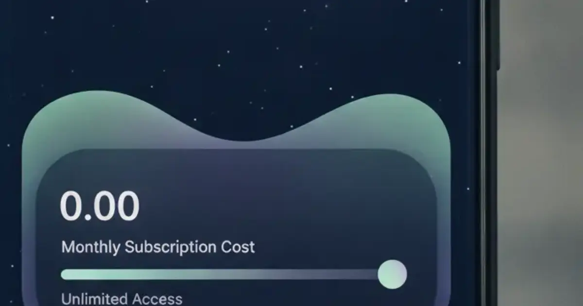 Phone screen showing a subscription management app with a pricing slider set to zero against a dark navy background