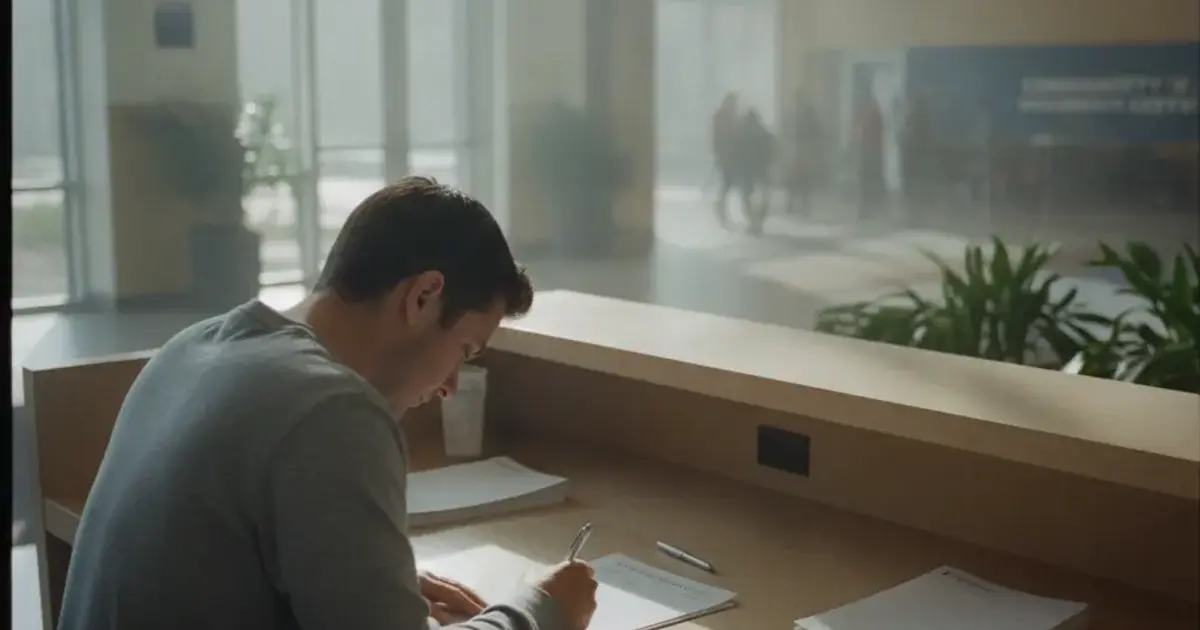 Person at a YMCA membership services desk filling out a cancellation form