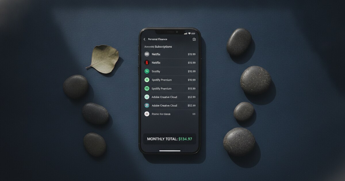 Smartphone showing a personal finance app dashboard with subscription tracking features, representing the Truebill to Rocket Money rebrand